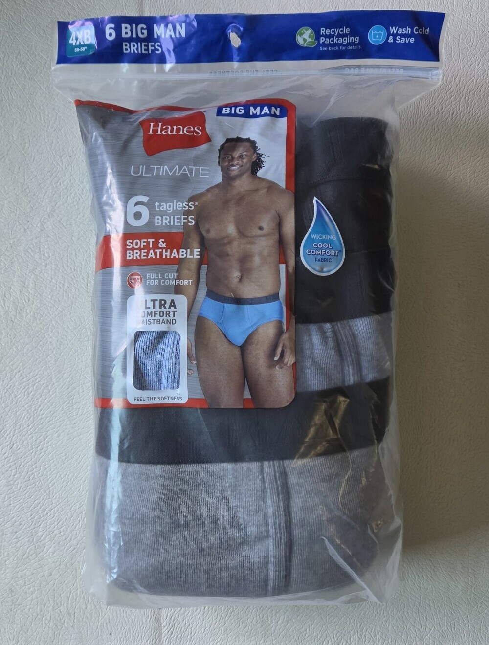 Hanes Ultimate Big Man 6-Pack Briefs - Black & Gray